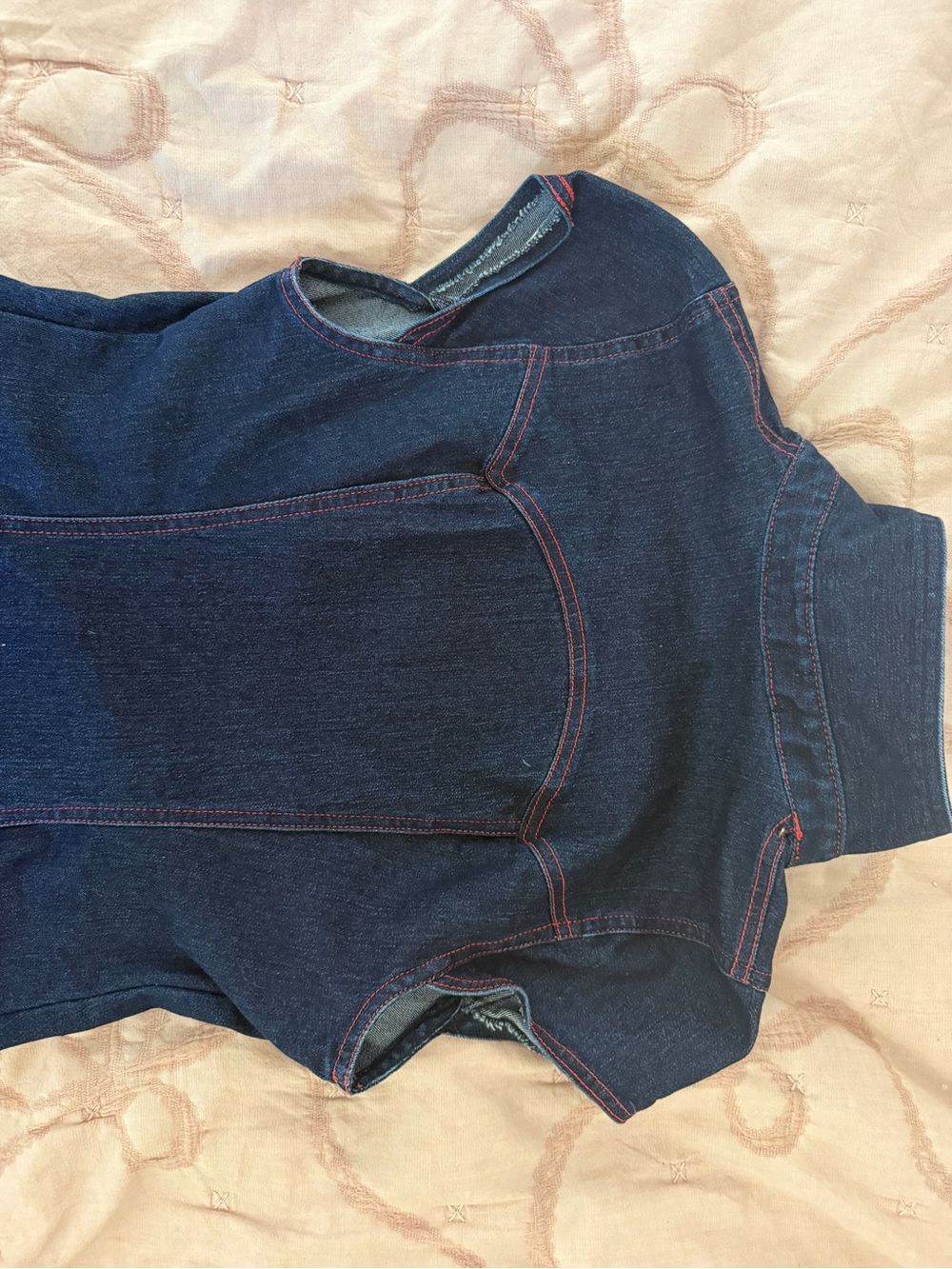 Dark Indigo Denim Button-Up Dress with Pink Topstitching - Picture 2 of 2
